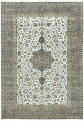 Vintage Hand-Knotted Wool Oriental Rug 8X11 ft Cream Floral Dining Room Carpet