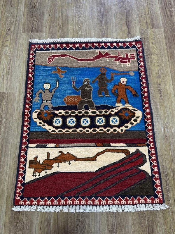 Opium, AK47, 9/11, drone, Palestine USA, Afghan war rugs, hand made carpets, s19 gallery