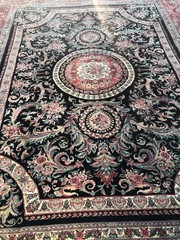 ANTIQUE ORIENTAL RUG HAND-KNOTTED 100% SILK and WOOL , BLACK 9 x 12