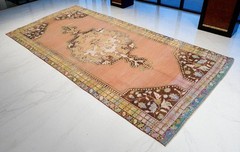 Vintage Turkish Oushak Hand-woven Wool Area Rug 4’5″ x 9’5″ 1960s Low Pile RARE