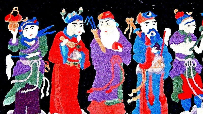 PEKING SCULPTURAL CHINESE WOOL HAND KNOTTED PICTURIAL RUG WITH 8 IMMORTALS gallery