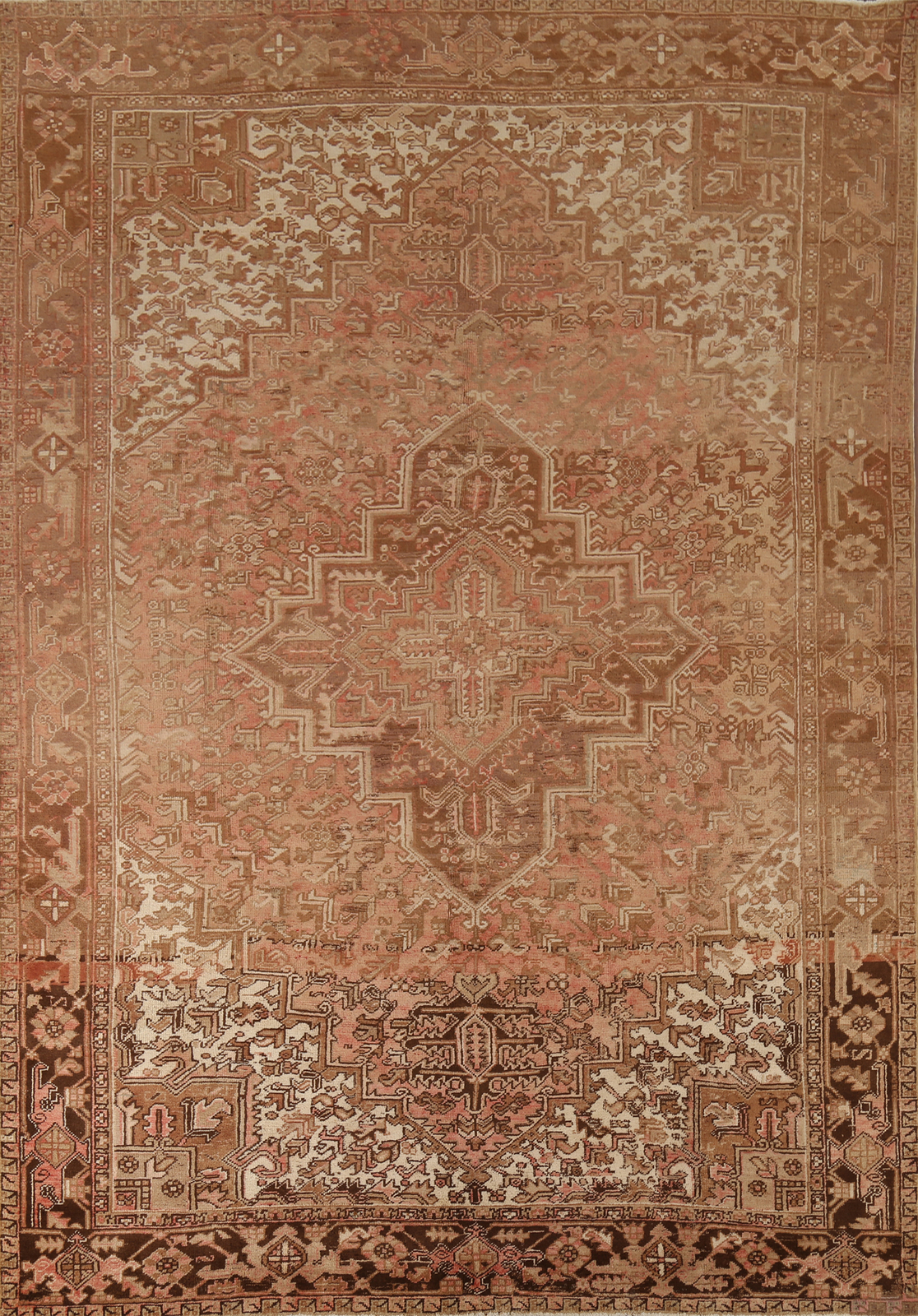 Vintage Pink/ Dark Brown Handmade Geometric Heriz Living Room Rug Carpet 8x11 gallery