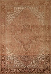 Vintage Pink/ Dark Brown Handmade Geometric Heriz Living Room Rug Carpet 8×11