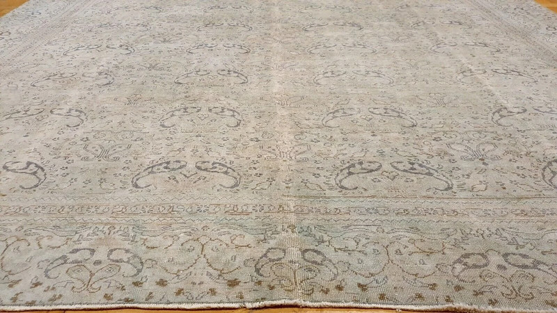 Antique 1940-1950's Distressed Wool Pile Sage Green Oushak Area Rug 8x11ft gallery