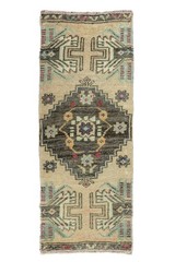 Turkish Oushak Mat 1’5×3’6 ft – Brown Sage Teal Wool Rug for Entry or Bathroom