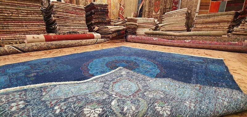Stunning Antique Cr1900-1939s Indigo Blue Wool Pile Oushak Area Rug 6'10"x7'10" gallery