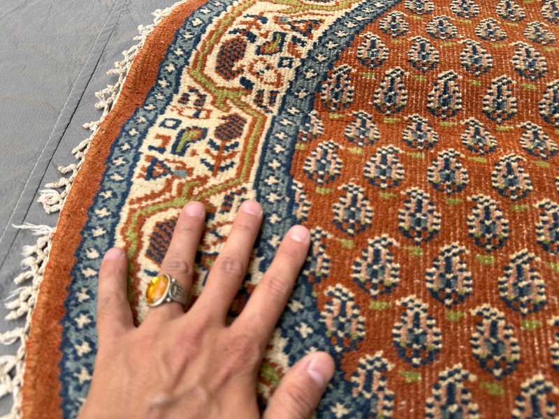 3 X 3 ft COLLECTORS' ITEM Antique Stunning Round Boteh Maresali Round Capet gallery