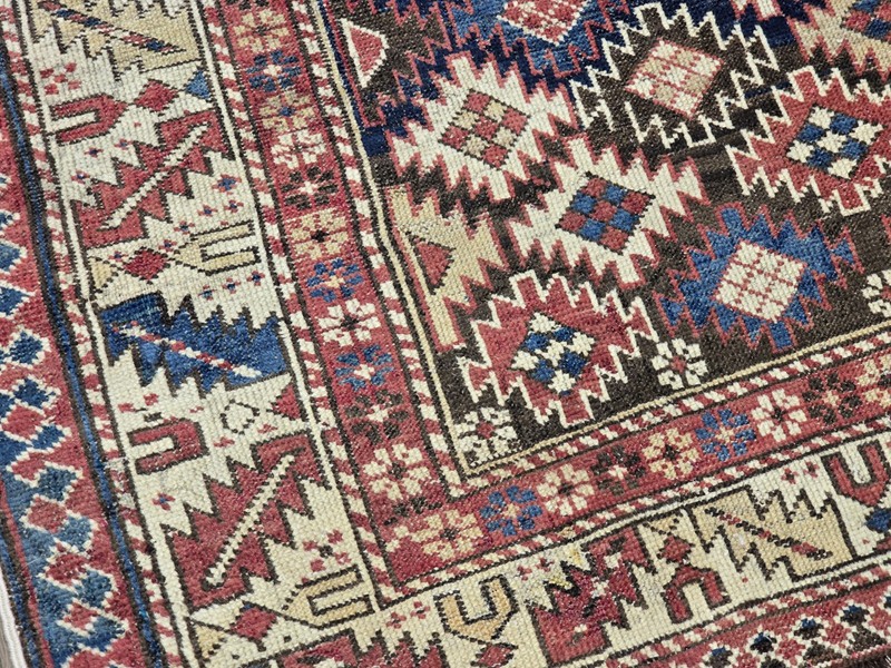 1880 Antique Caucasian Shirvan Rug 3ft 9" By 5ft Navy Ground Ivory Blue Bronze gallery