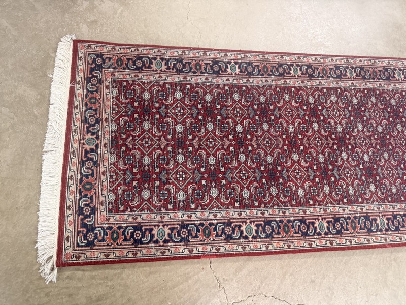 Vintage Hand-Knotted Bokhara Wool Runner Rug Red & Navy Oriental Hall Runner 11' gallery
