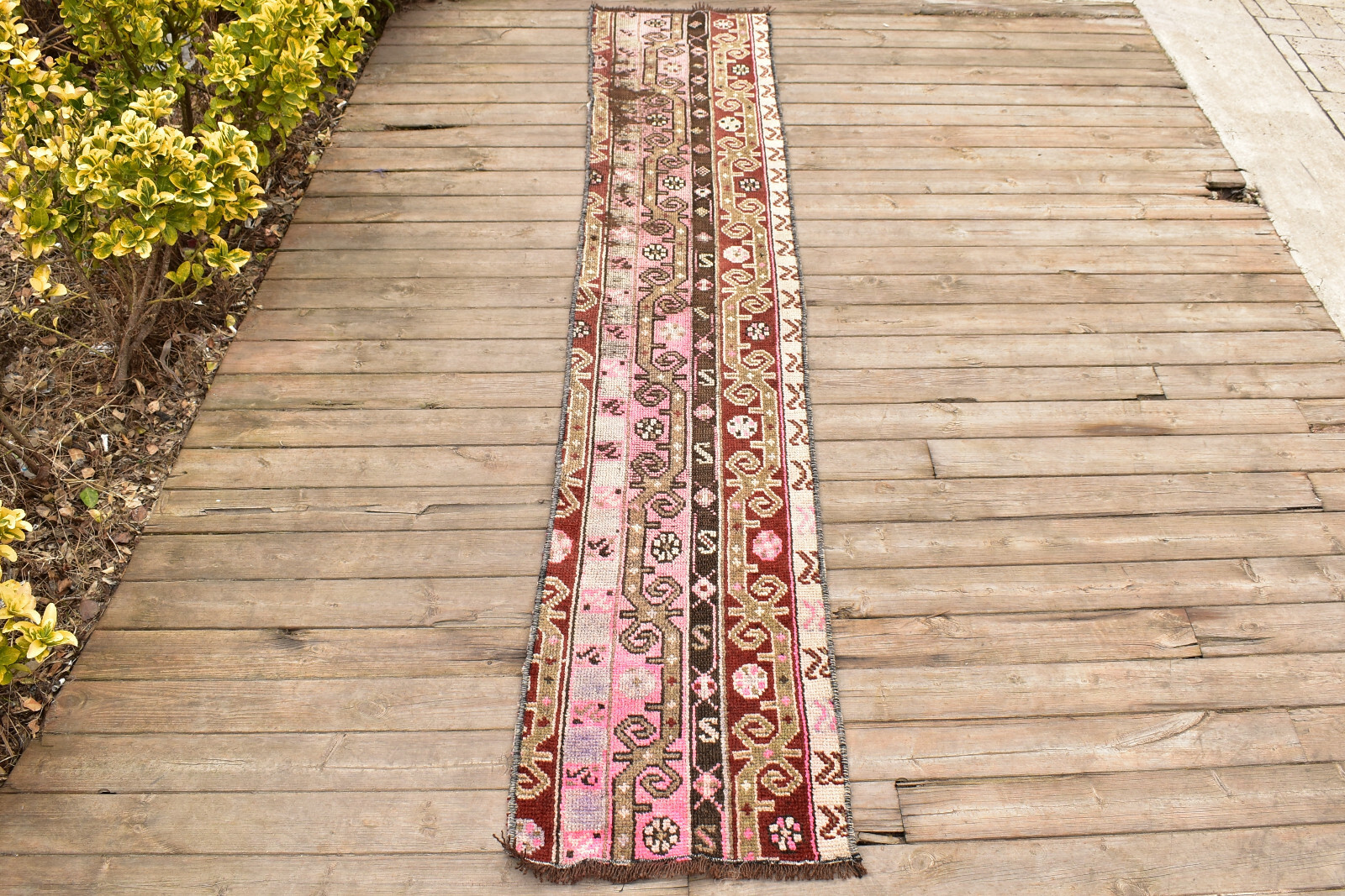 Turkish Rug 1x7 Handwoven Kars Natural Wool Carpet 45x232cm Runner gallery