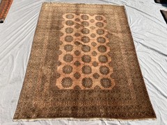 Hand Knotted Antique Terracotta Rug 7×9 ft Beige Afghan Turkmen Geometric Carpet