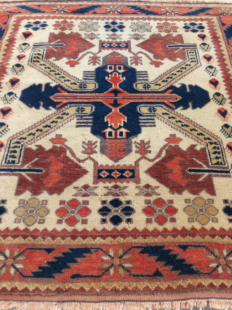 Antique Azerbaijan Rug Unique Quality 4x4 Carpet Multicolor Oriental Motif Rug k