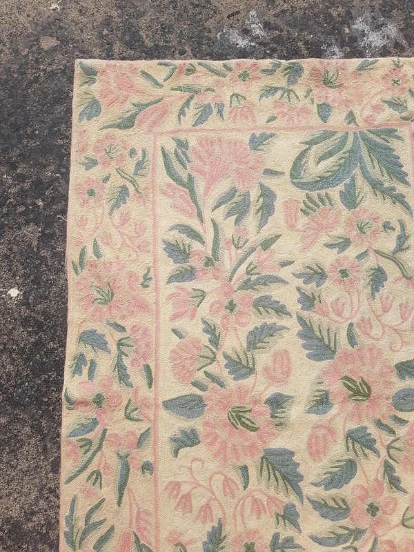 Vintage Traditional Handmade Kashmiri Chain Stitch Crewel Wool Rug 136x82 cm gallery