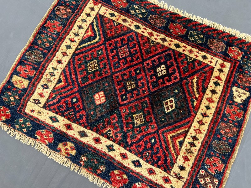 Navy Red Turkish Tribal Rug 2x2'6 Antique Style Geometric Boho Accent Area Rug gallery