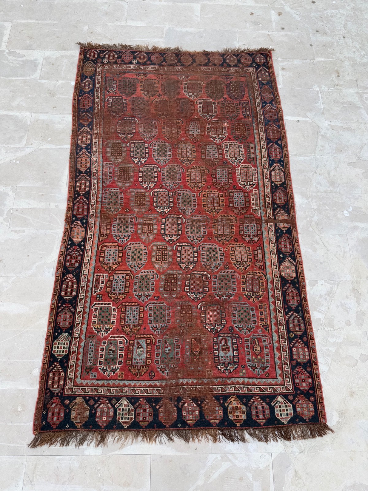 Antique Hand Knotted Distressed Worn Oriental Wool Rug Floor Covering 255x142 Cm gallery