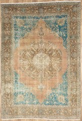 Semi-Antique Distressed Floral Muted Oriental Rug Dining Room Carpet 7×10 Ft