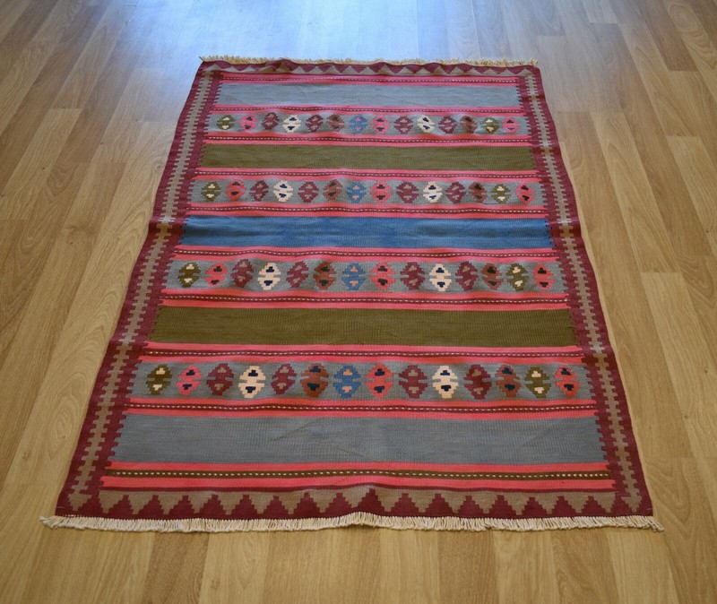 1970's Antique Caucasian Kazak Handmade Kilim 4Ft x 6Ft Free Express Shipping gallery