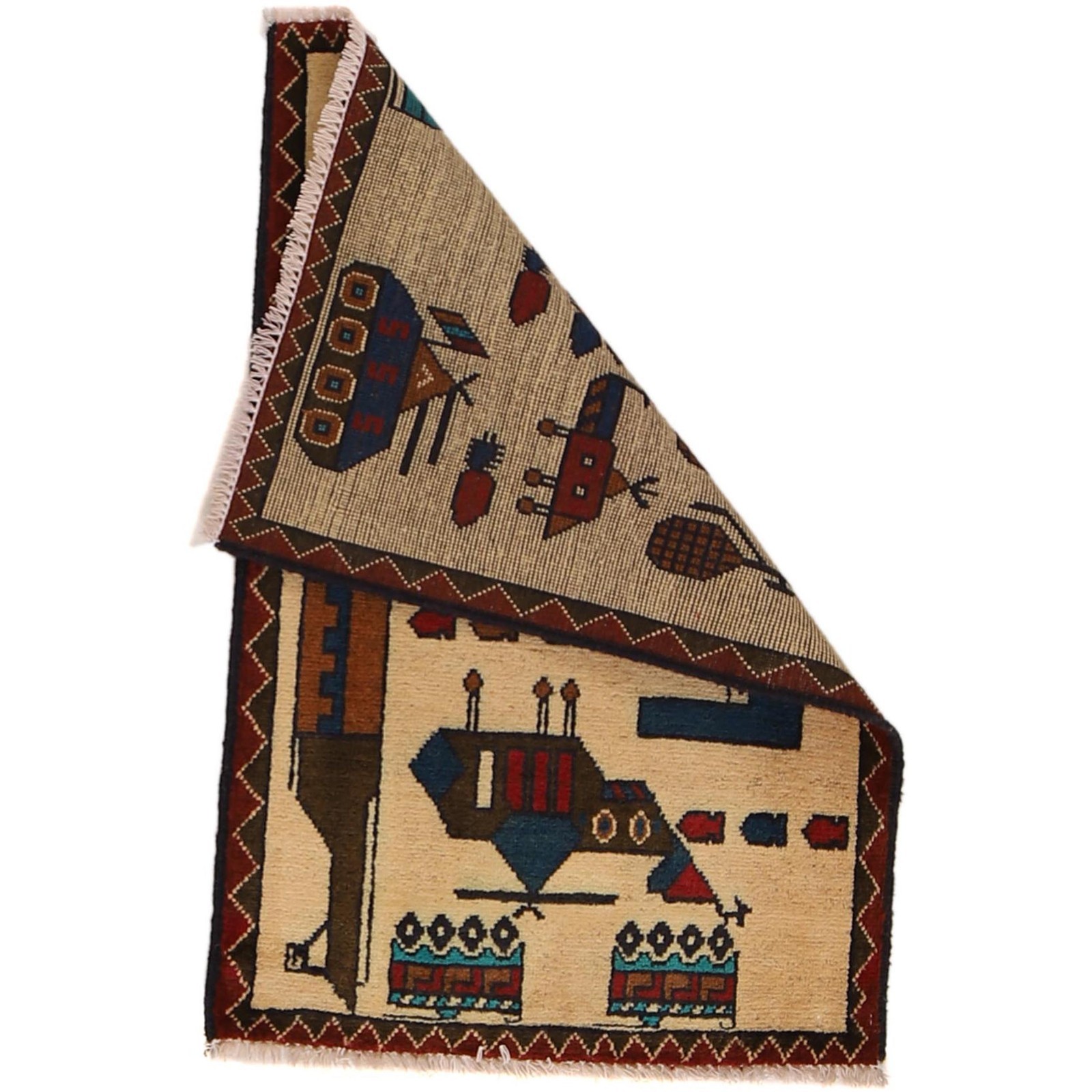 Handmade Afghan AK-47 War Rug Vintage Story Carpet 3x1.9 ft gallery