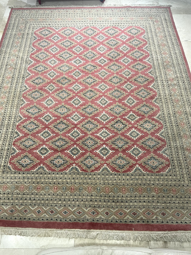 Authentic Hand Knotted Vintage Pakistani Bokhara Jhaldar Wool Rug 8.3 x 10.3 Ft
