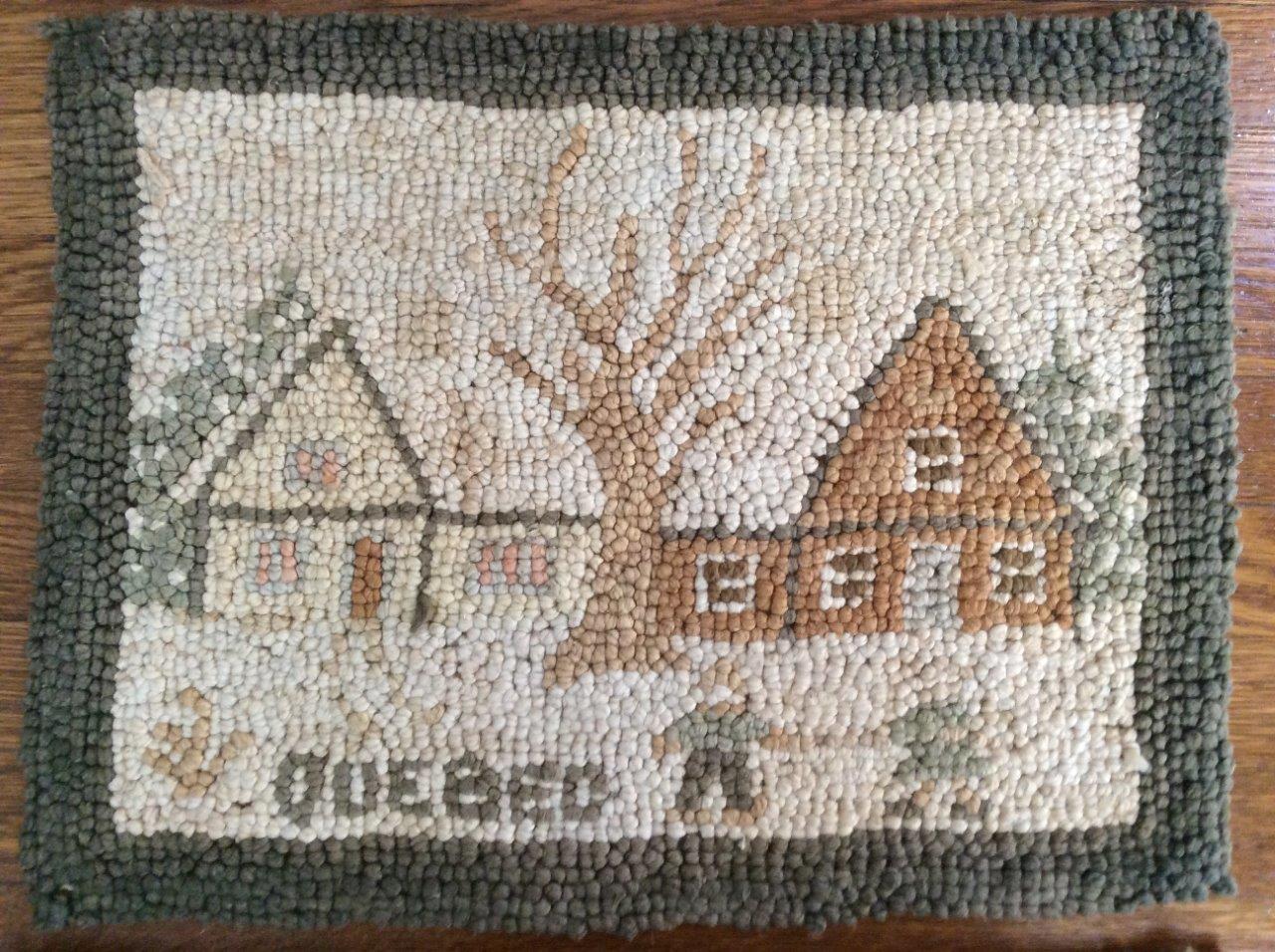 Small Antique Mat/Rug, "Quebec", Snow Scene, Grenfell Style, 10.25"X13.5" gallery