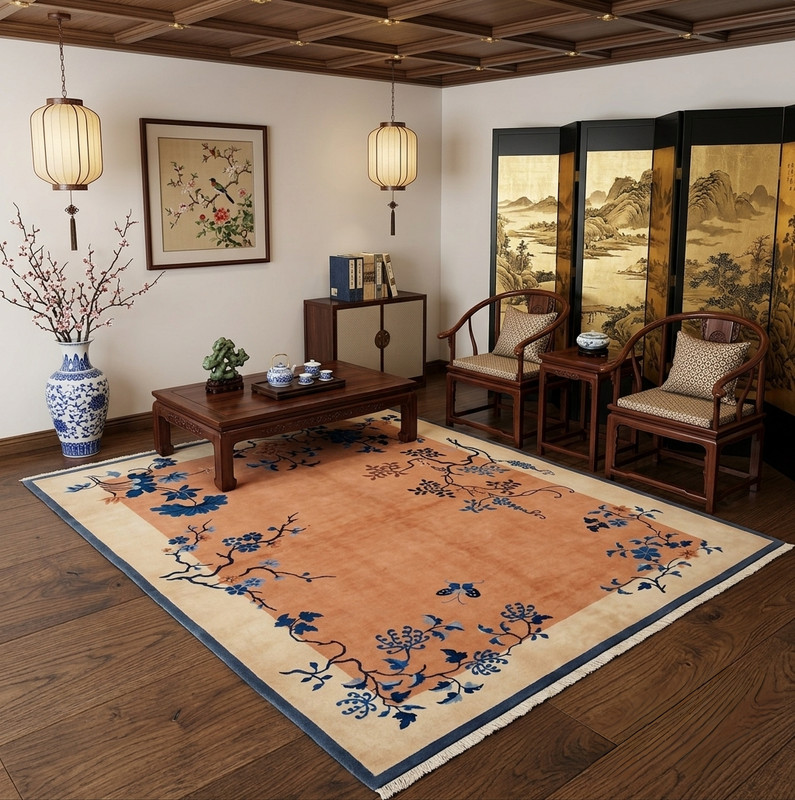 9×12ft Handmade Chinese Art Deco Rug Floral Wool Area Rug Oriental Vintage Decor gallery