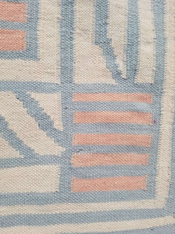 Vintage Handmade Traditional Geometric Cyan Beige Kilim Rug Carpet 263x182cm gallery