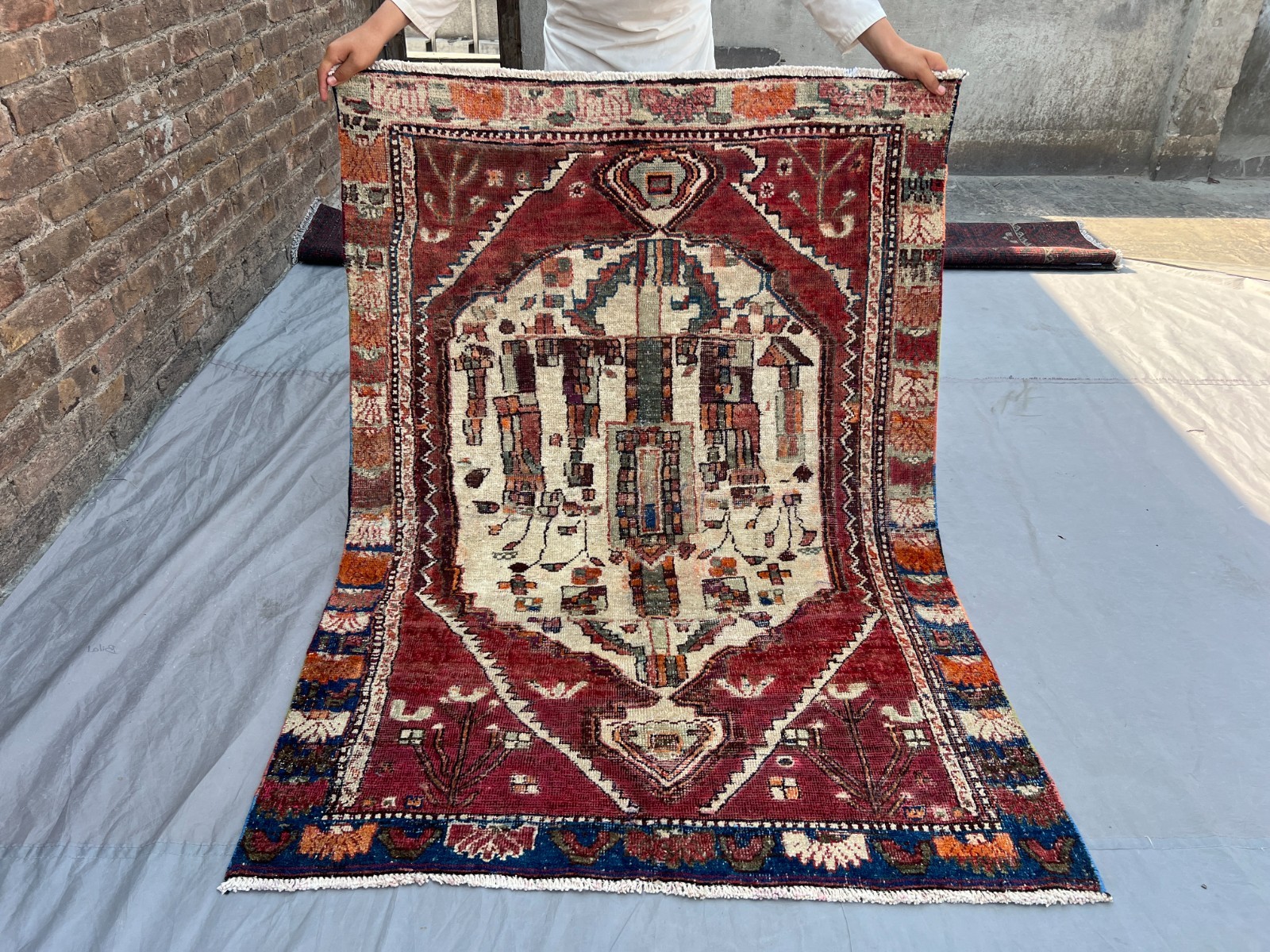 Antique Turkish Tribal Rug, Hand Knotted Low Pile Moroccan Style Floor Carpet gallery