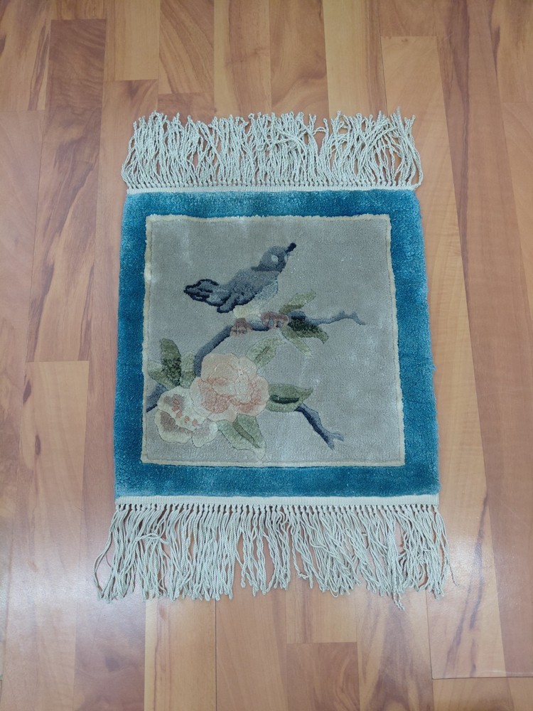 Handmade Bird Rug Bamboo Silk Chinese Rug Pictoral Cushion Decor Rug x
