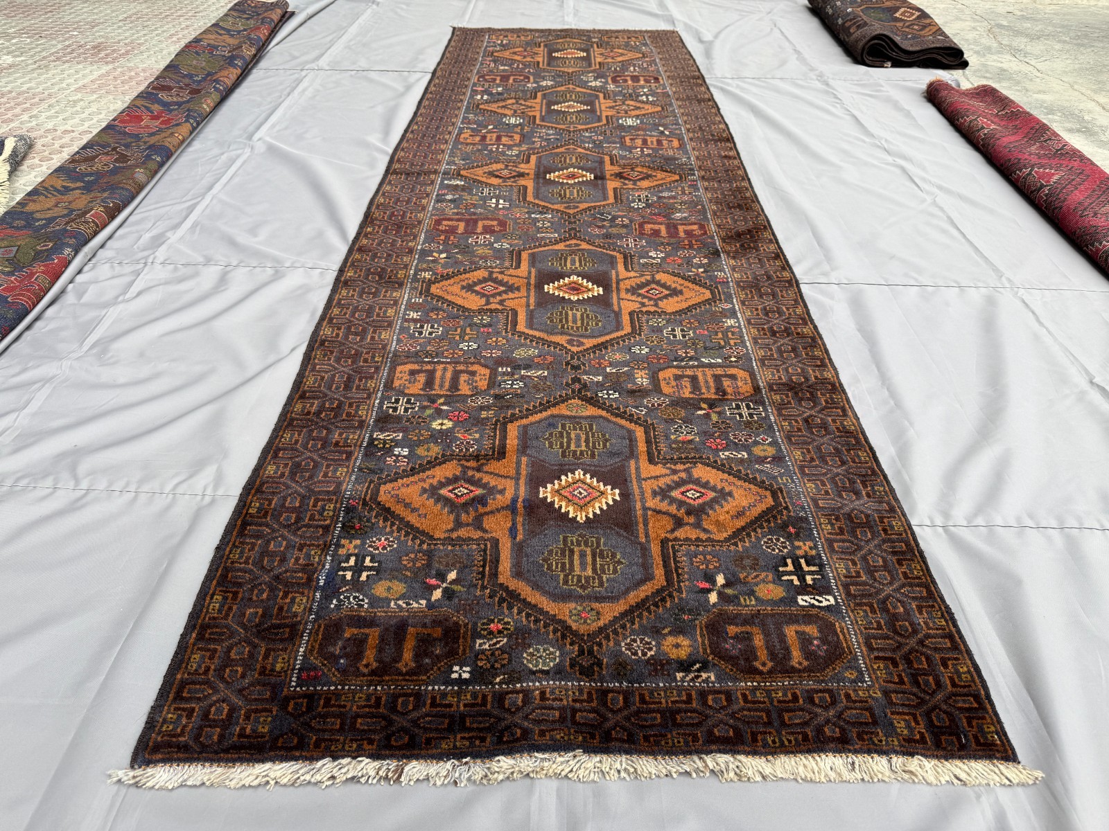 Blue Antique Afghan Runner Rug 3x10 ft Handmade Persian Style Tribal Hallway Rug gallery