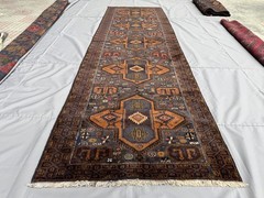 Blue Antique Afghan Runner Rug 3×10 ft Handmade Persian Style Tribal Hallway Rug