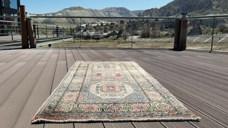 Beautiful Vintage 1950-1960sNatural Dye Wool Pile Rug from Cappadocia 3’x 6’2” gallery