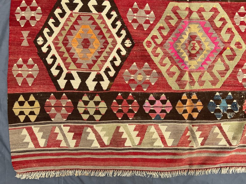 Red Tribal Kilim Rug 6x8 ft Anatolian Flatweave Distressed Low Pile Antique gallery