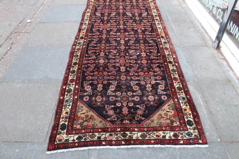 Vintage Hand Made Traditional Oriental Wool Blue Red Long Runner 498x110cm gallery