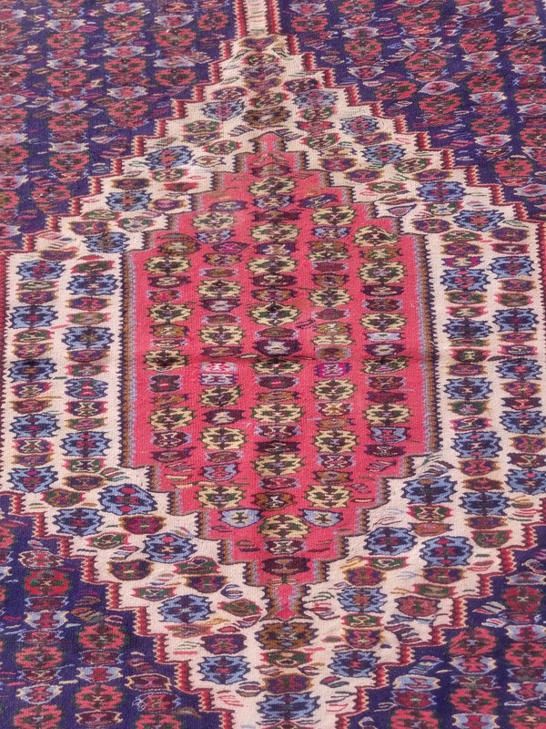 Vintage Traditional Handmade Afghan Soumak Wool Blue Kilim 4.7x3.7ft gallery