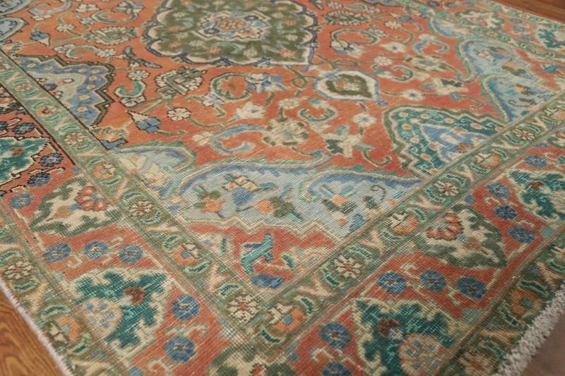 Traditional Rust/ Green Wool Hand-knotted Over-Dyed Vintage Rug 5x6 Carpet gallery
