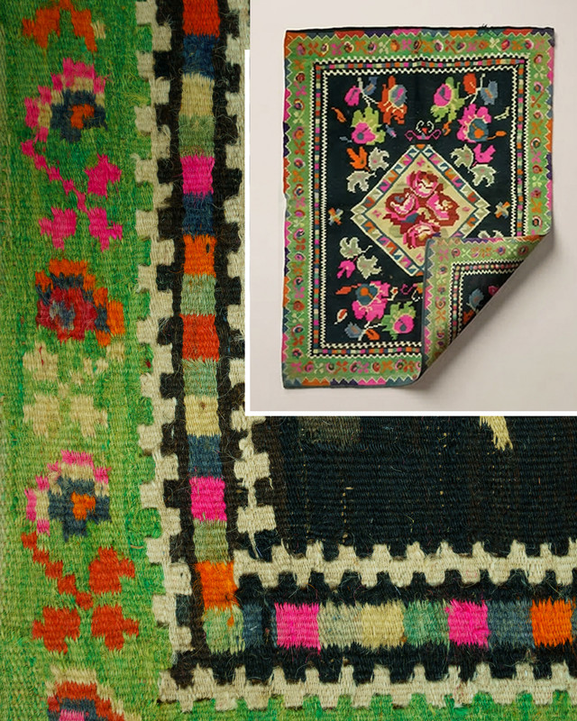 Antique Romanian Bessarabian Kilim Rug Handwoven Wool Floral Medallion 1930s gallery