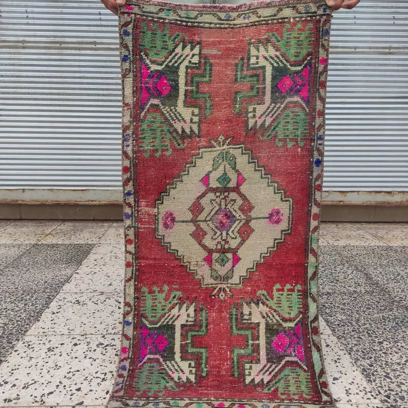 2x3 Turkish Vintage Small Rug 51 x 105 cm Handmade Wool Bath Mat 1.67 x 3.44 ft gallery