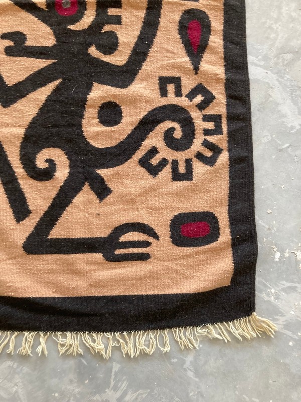 Vintage Traditional Handmade Mexican Zapotec American Kilim Floor Rug 111x82 cm gallery