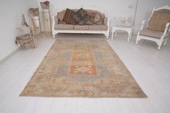 5 x 8 Area Turkish Rug Muted Oushak Vintage Rug Faded Antique Organic Rug 415