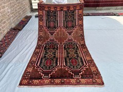 4’1×7’3 ft Vintage Afghan Baluchi Rug Hand Knotted Wool Geometric Kitchen rug