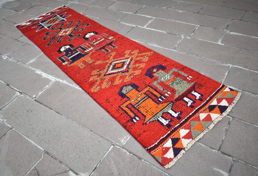 Vintage Turkish Runner Rug 34'' x 119'' Herki Hallway Rug Hand Knotted Area Rug