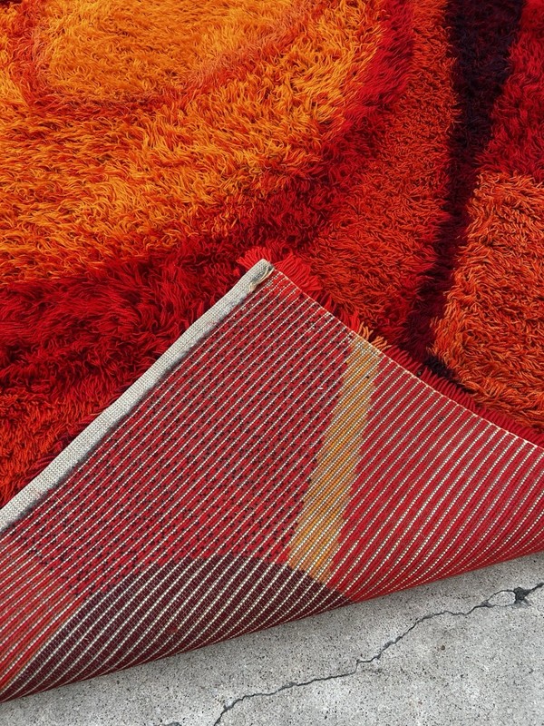 Vintage 60's/70's Danish Ege Rya 9' x 6' Shag Pile Area Rug Warm Reds & Orange gallery
