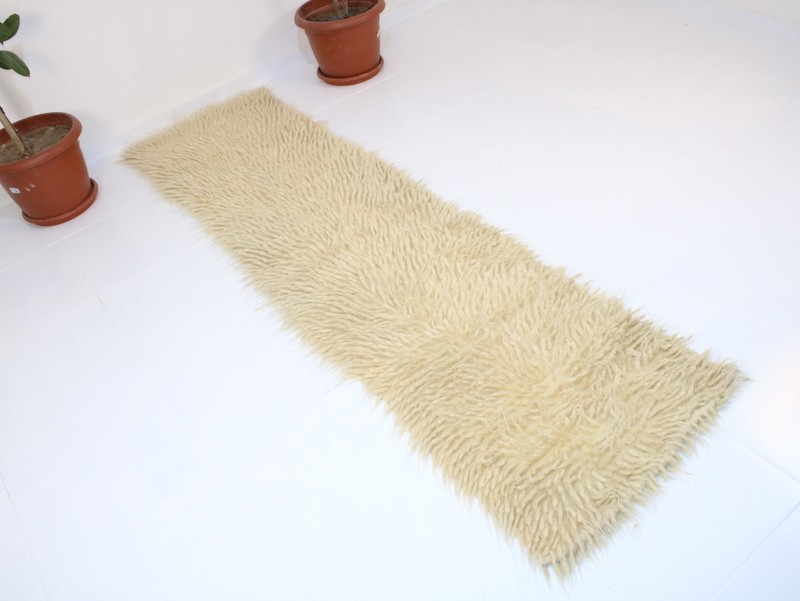 Handmade Sheepskin Rug 2.0 x 7.9 Ft – Long Beige Wool Runner Carpet gallery