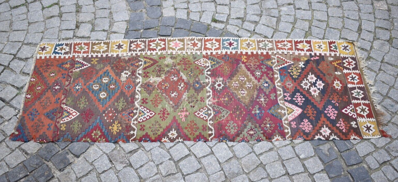 Fabulous Antique Anatolian Cappadocia Fragment Aksaray Kilim Collectors Item Rug gallery