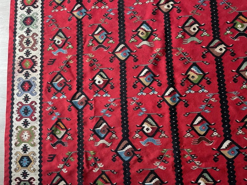 Vintage Traditional Hand Made Sarkoy, West Balkan Wool Multicolor Kilim 156x92cm gallery