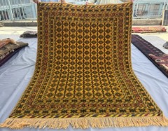 Gold Hand Knotted Afghan Mushwani Rug 5×7 ft Vintage Persian Style Tribal Carpet