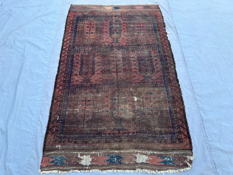 Vintage Afghan Hand-Knotted Rug | Distressed Low Pile Nomadic Medallion Rug gallery