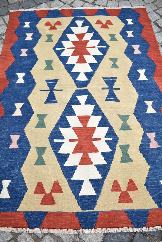 Turkish Kilim Rug 3'9 x 5'4 ft. Vintage Hand Woven Oushak Kilim Wool Kilim Rug gallery