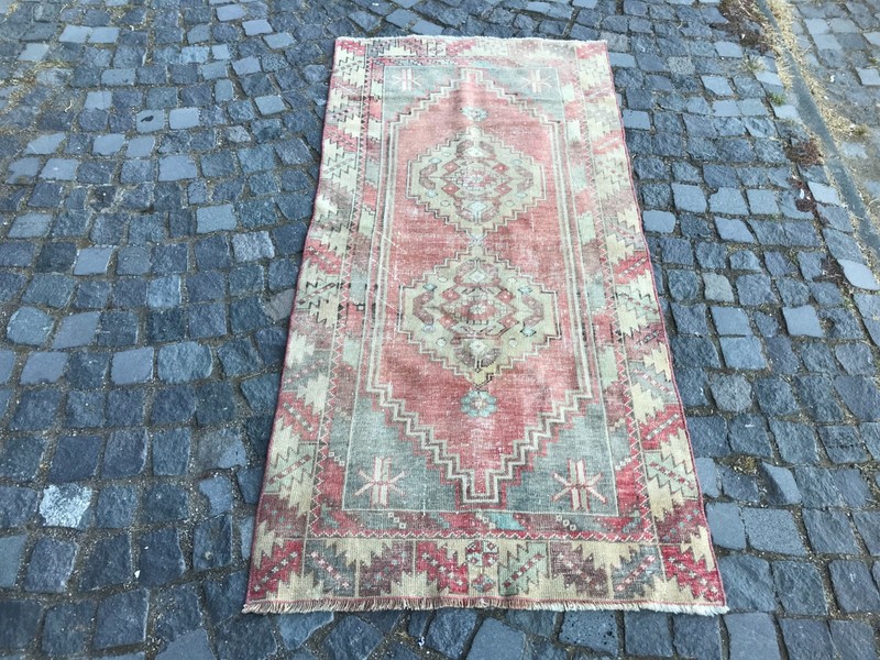 Bohemian Area Rug Handmade Wool Rug Turkish Vintage Traditional Rug 3,1 x 6,5 ft gallery