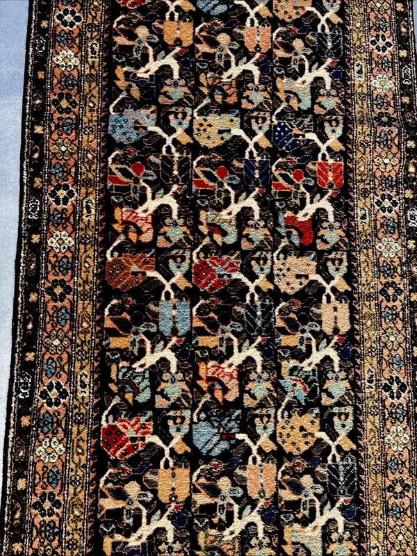 3 X 15 Rare Antique 100% Wool Kurdish Runner Rug Beautiful Pattern Arabesques gallery